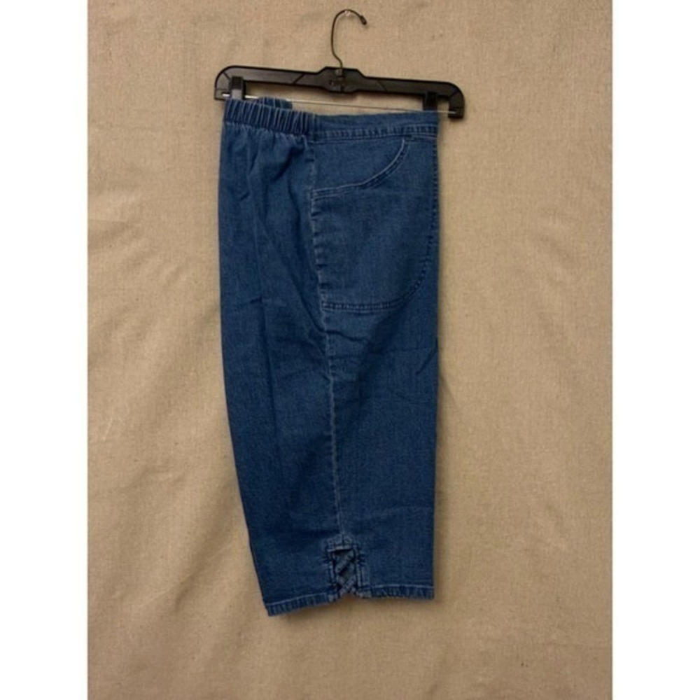 Just My Size Womens 2X Blue Denim Capri Pants Elastic Waist Lattice Hem HU676D